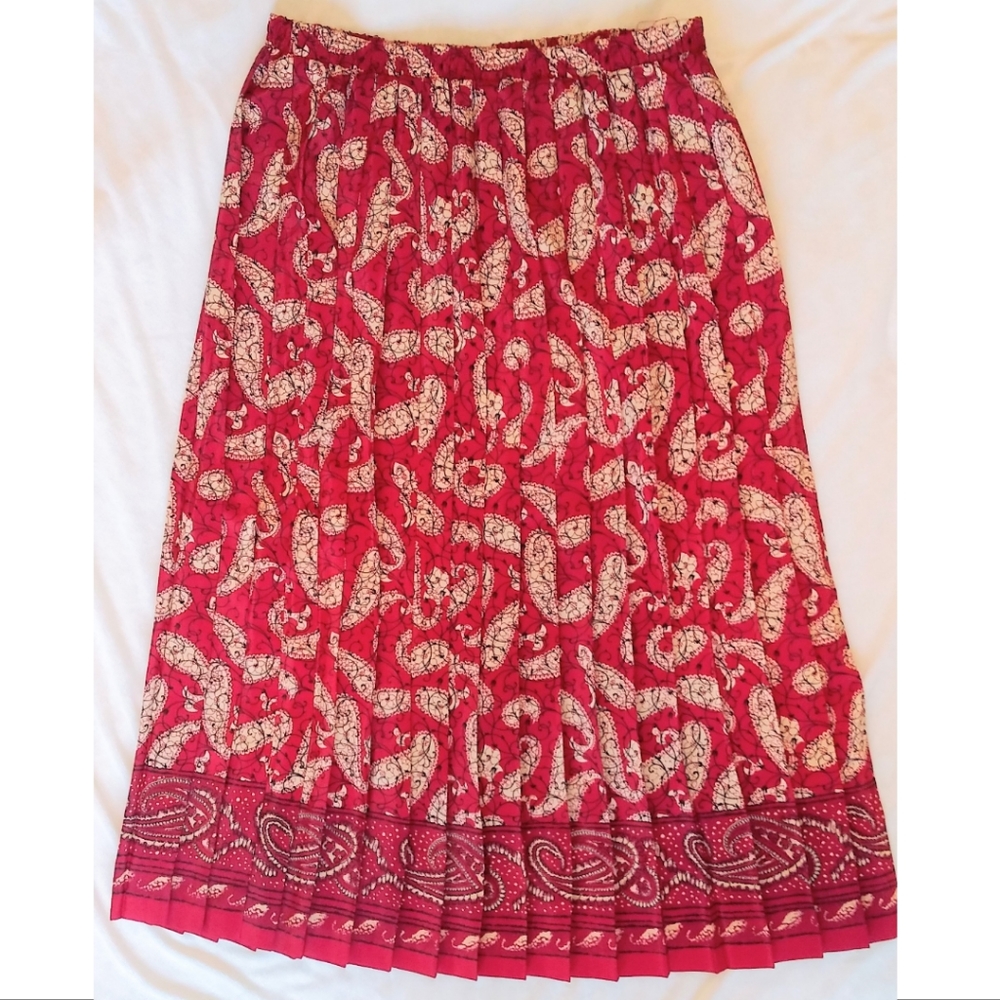 Leslie Fay pleated skirt red sz 14 euc